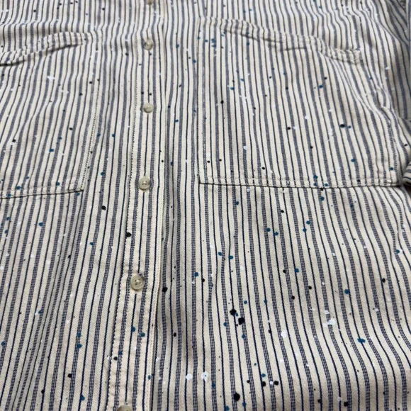 Pilcro Anthropologie Striped Paint Splatter Denim Shirt Womens 2X Oversized - Picture 3 of 7